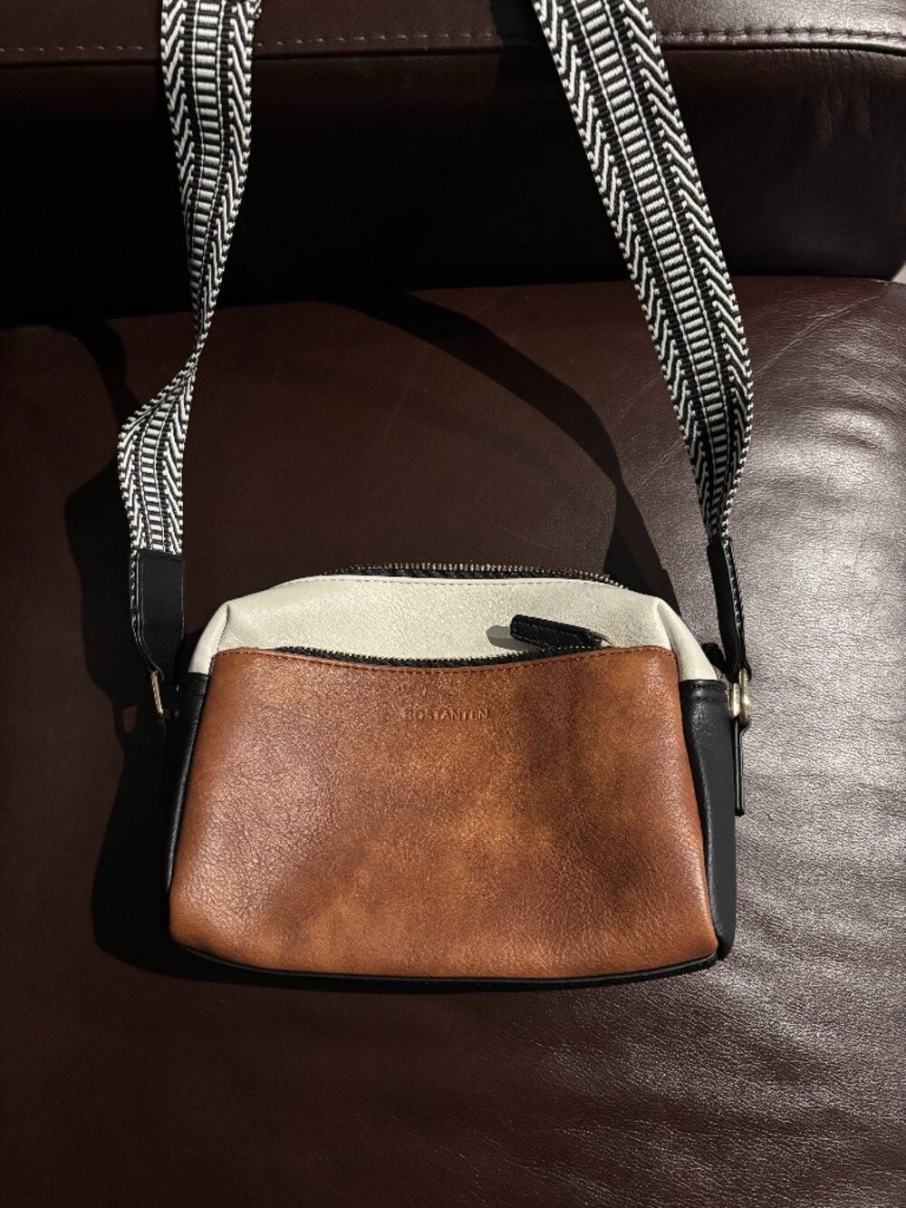 Brown and Ivory Crossbody Bag